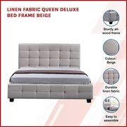 Linen Fabric Queen Deluxe Bed Frame Beige V63-802187