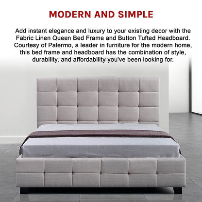 Linen Fabric Queen Deluxe Bed Frame Beige V63-802187