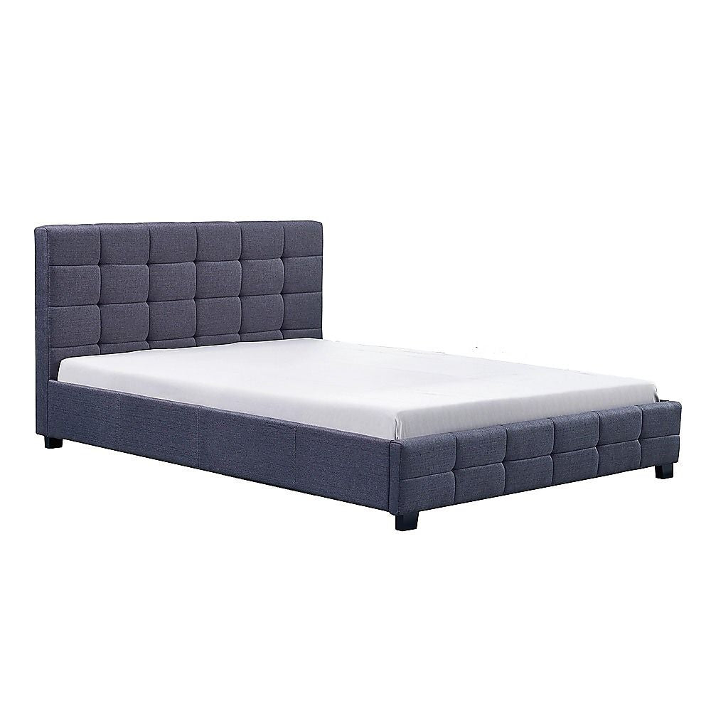 Linen Fabric Queen Deluxe Bed Frame Grey V63-802197