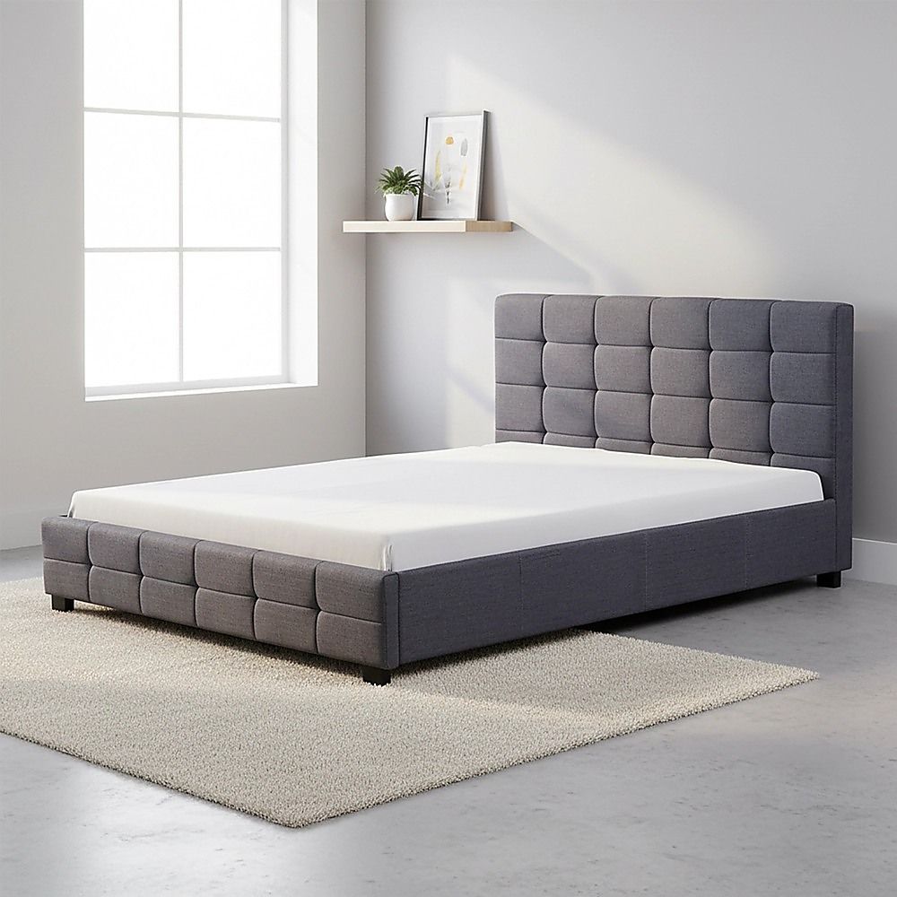 Linen Fabric Queen Deluxe Bed Frame Grey V63-802197