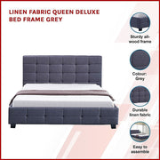 Linen Fabric Queen Deluxe Bed Frame Grey V63-802197