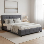 Linen Fabric Queen Deluxe Bed Frame Grey V63-802197