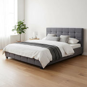 Linen Fabric Queen Deluxe Bed Frame Grey V63-802197
