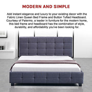 Linen Fabric Queen Deluxe Bed Frame Grey V63-802197