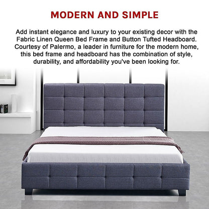 Linen Fabric Queen Deluxe Bed Frame Grey V63-802197