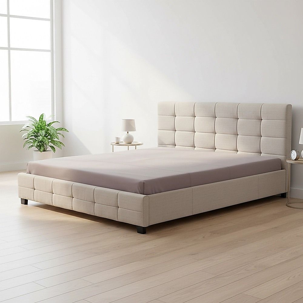 Linen Fabric King Deluxe Bed Frame Beige V63-802207