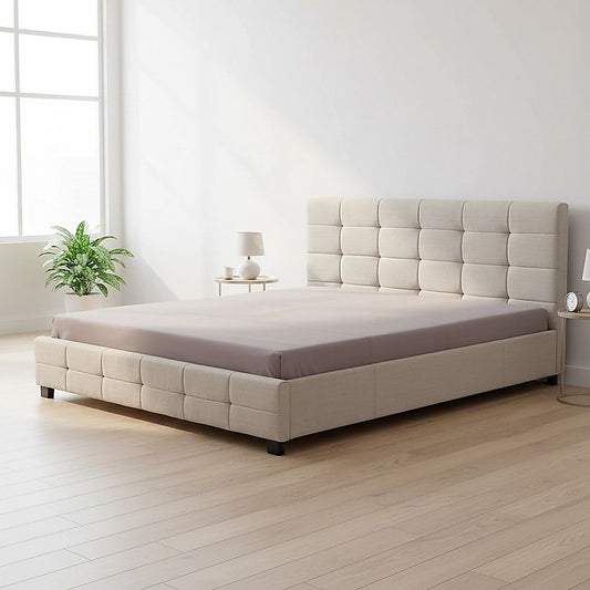 Linen Fabric King Deluxe Bed Frame Beige V63-802207