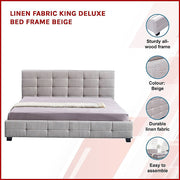 Linen Fabric King Deluxe Bed Frame Beige V63-802207