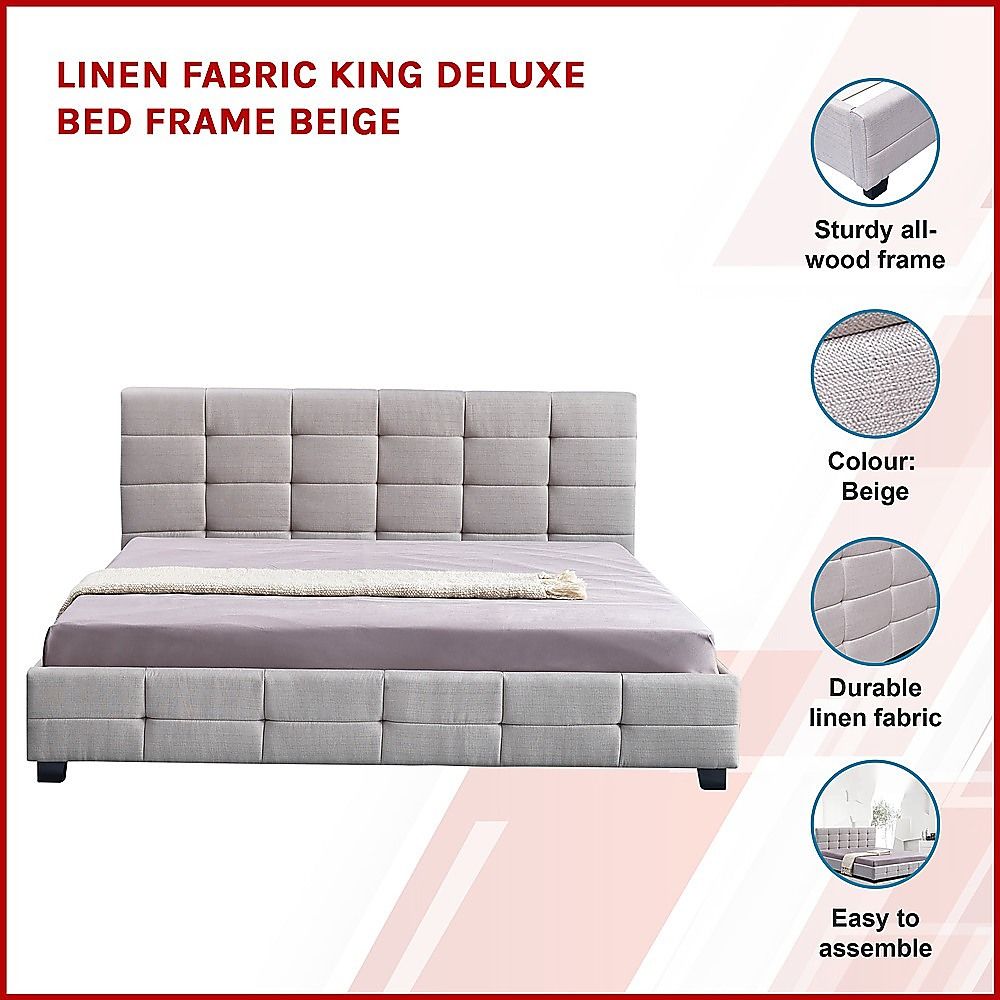 Linen Fabric King Deluxe Bed Frame Beige V63-802207