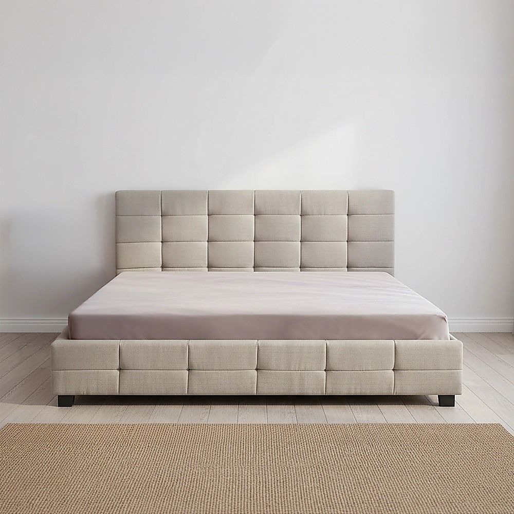 Linen Fabric King Deluxe Bed Frame Beige V63-802207