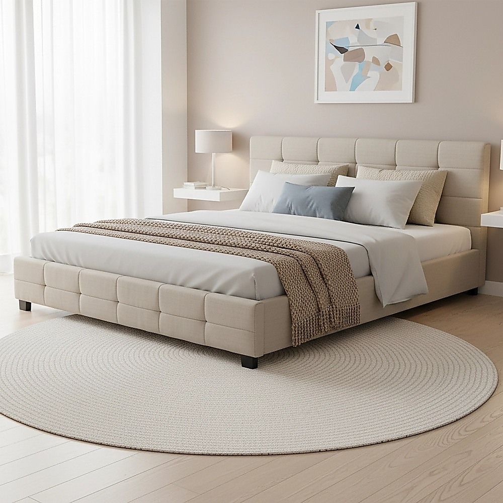 Linen Fabric King Deluxe Bed Frame Beige V63-802207
