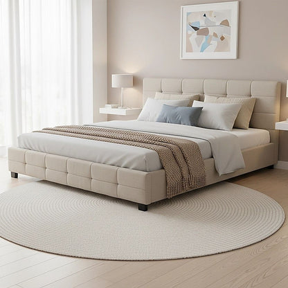 Linen Fabric King Deluxe Bed Frame Beige V63-802207