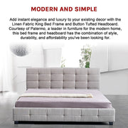 Linen Fabric King Deluxe Bed Frame Beige V63-802207