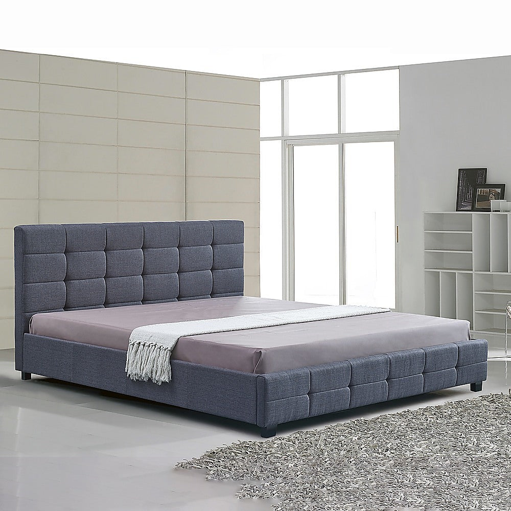 Linen Fabric King Deluxe Bed Frame Grey V63-802217