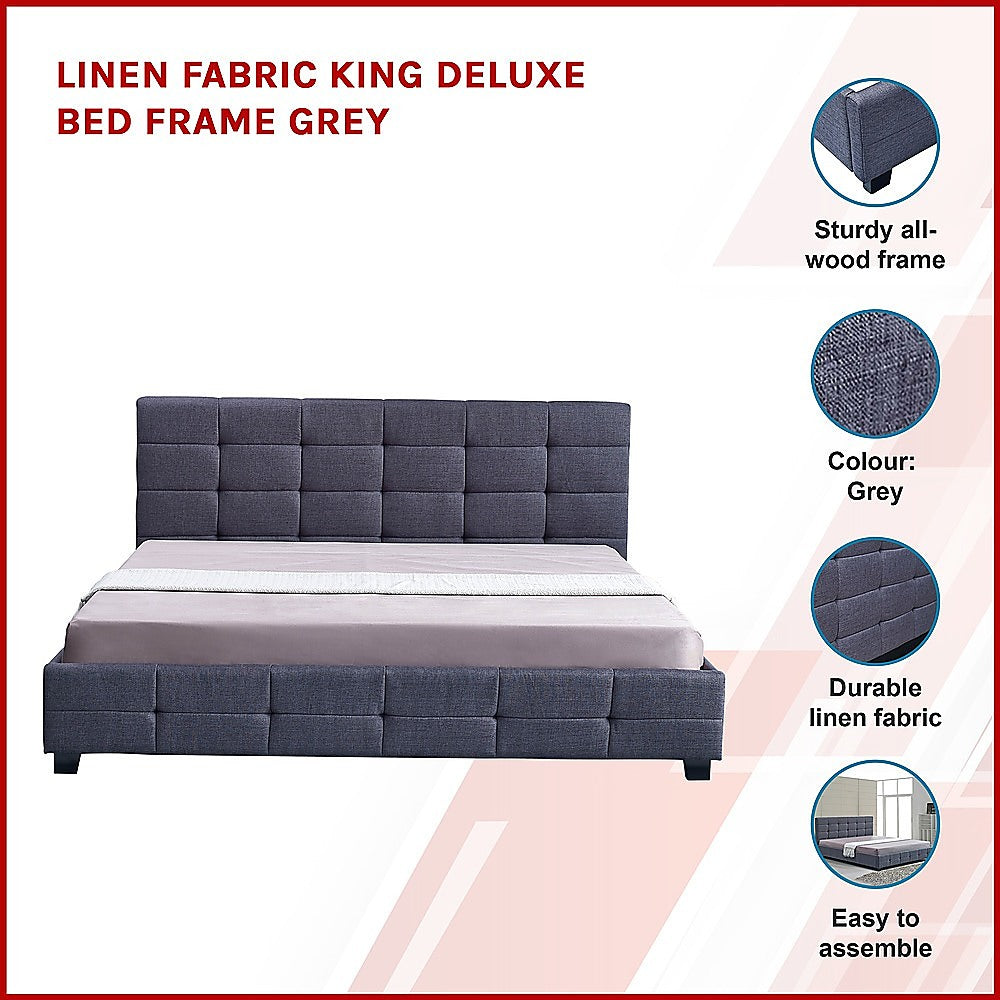 Linen Fabric King Deluxe Bed Frame Grey V63-802217