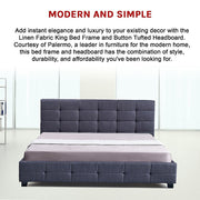 Linen Fabric King Deluxe Bed Frame Grey V63-802217