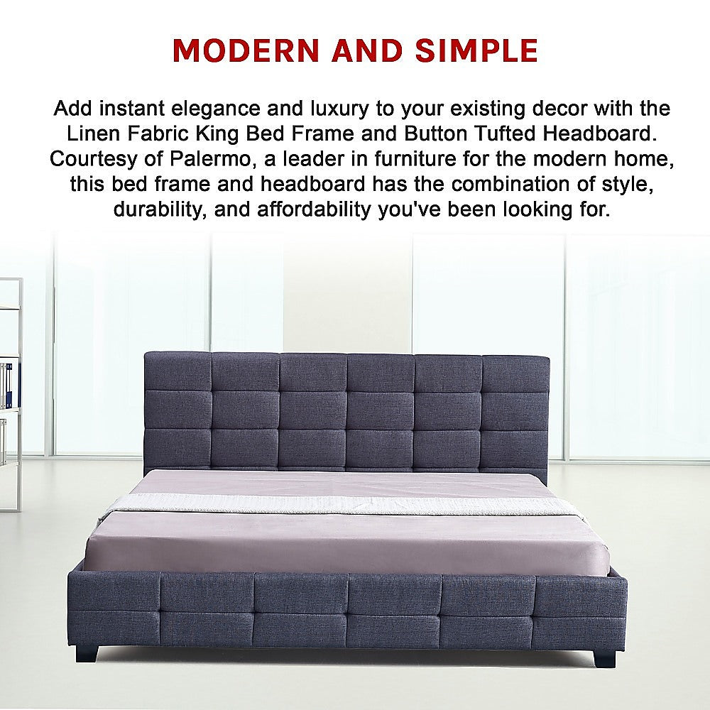 Linen Fabric King Deluxe Bed Frame Grey V63-802217