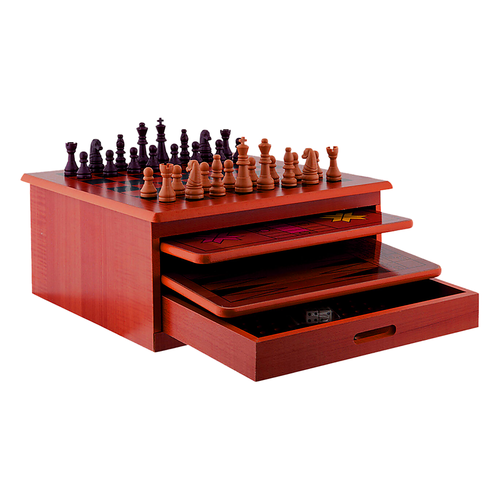 10 in 1 Wooden Chess Board Games Slide Out Checkers House Unit Set V63-816923