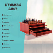 10 in 1 Wooden Chess Board Games Slide Out Checkers House Unit Set V63-816923