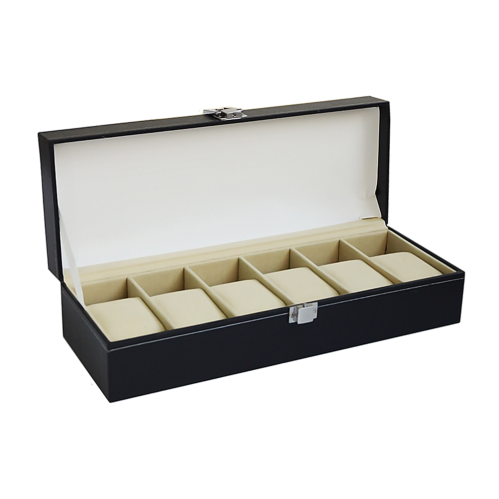 6 Slot Mens Watch Display Case Box Black PU Leather V63-816963