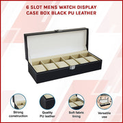 6 Slot Mens Watch Display Case Box Black PU Leather V63-816963