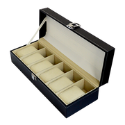 6 Slot Mens Watch Display Case Box Black PU Leather V63-816963