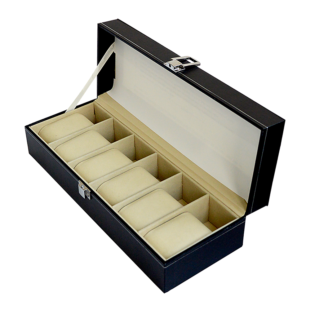 6 Slot Mens Watch Display Case Box Black PU Leather V63-816963