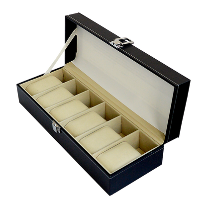 6 Slot Mens Watch Display Case Box Black PU Leather V63-816963