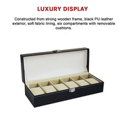 6 Slot Mens Watch Display Case Box Black PU Leather V63-816963