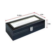 6 Slot Mens Watch Display Case Box Black PU Leather V63-816963