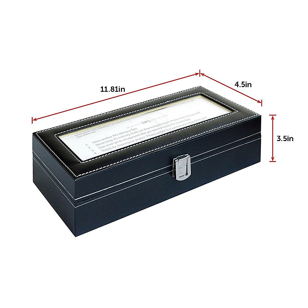 6 Slot Mens Watch Display Case Box Black PU Leather V63-816963