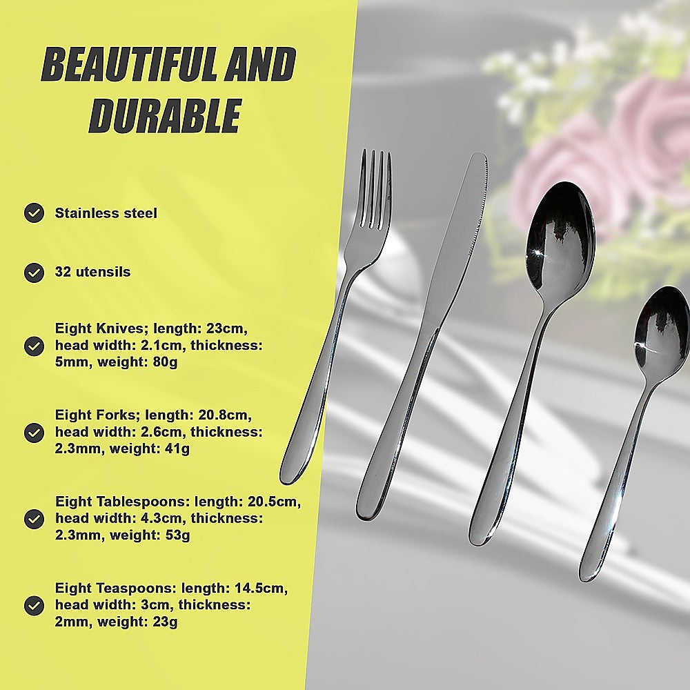 32 Piece Stainless Steel Cutlery Set Knives Fork Spoon Teaspoon V63-816983
