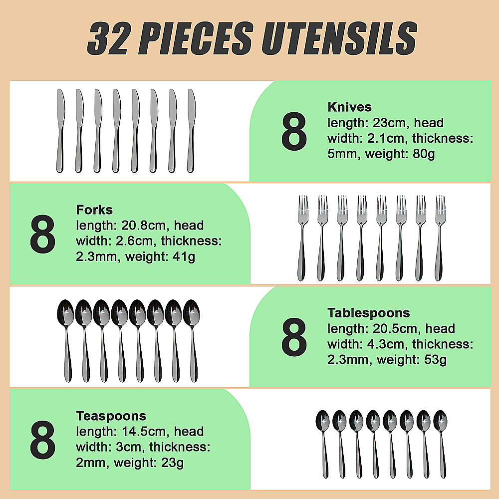 32 Piece Stainless Steel Cutlery Set Knives Fork Spoon Teaspoon V63-816983