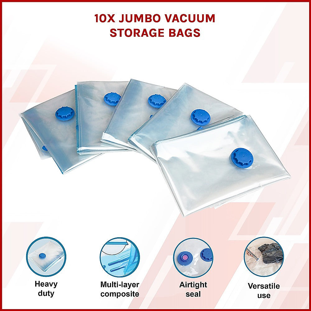 10X Jumbo Vacuum Storage Bags - Space Saver Seal Bags for Clothes, Bedding, Blankets & Travel Organisation V63-817003