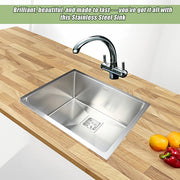 550x455mm Handmade 1.5mm Stainless Steel Undermount / Topmount Kitchen Sink with Square Waste V63-817893