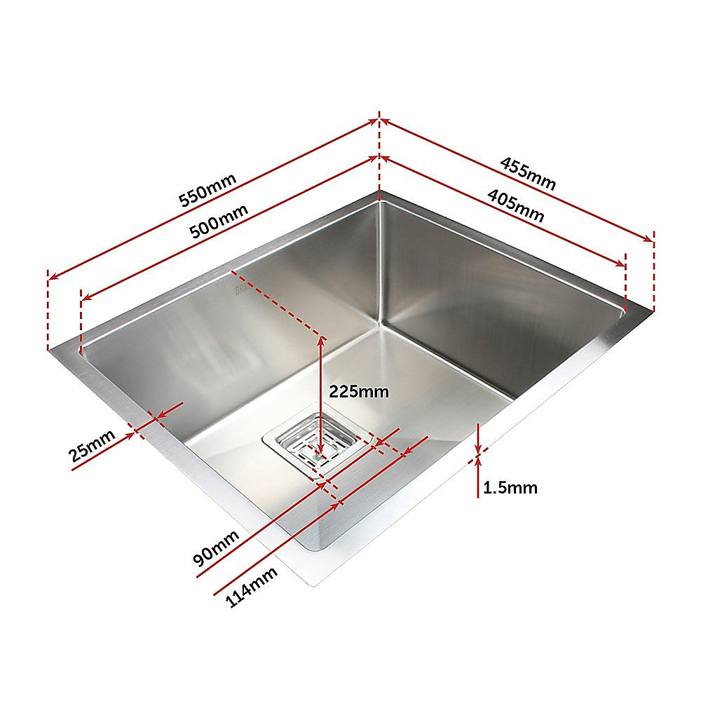 550x455mm Handmade 1.5mm Stainless Steel Undermount / Topmount Kitchen Sink with Square Waste V63-817893