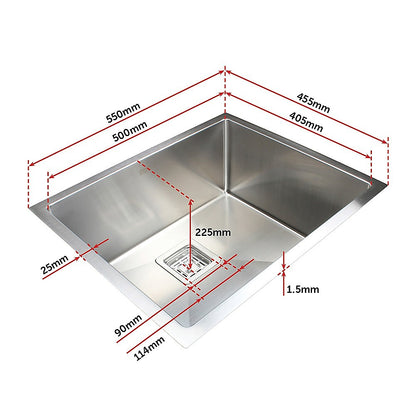 550x455mm Handmade 1.5mm Stainless Steel Undermount / Topmount Kitchen Sink with Square Waste V63-817893