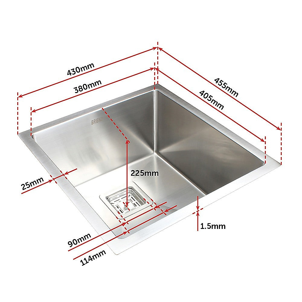 430x455mm Handmade 1.5mm Stainless Steel Undermount / Topmount Kitchen Sink with Square Waste V63-817903