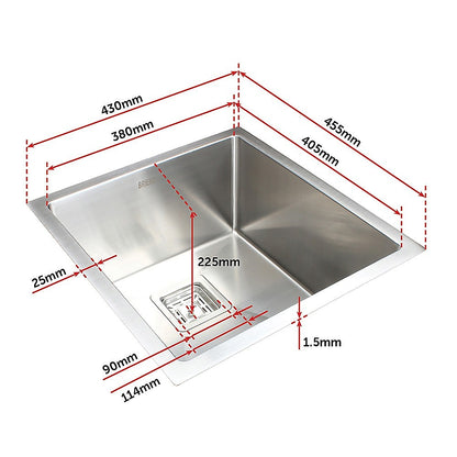 430x455mm Handmade 1.5mm Stainless Steel Undermount / Topmount Kitchen Sink with Square Waste V63-817903