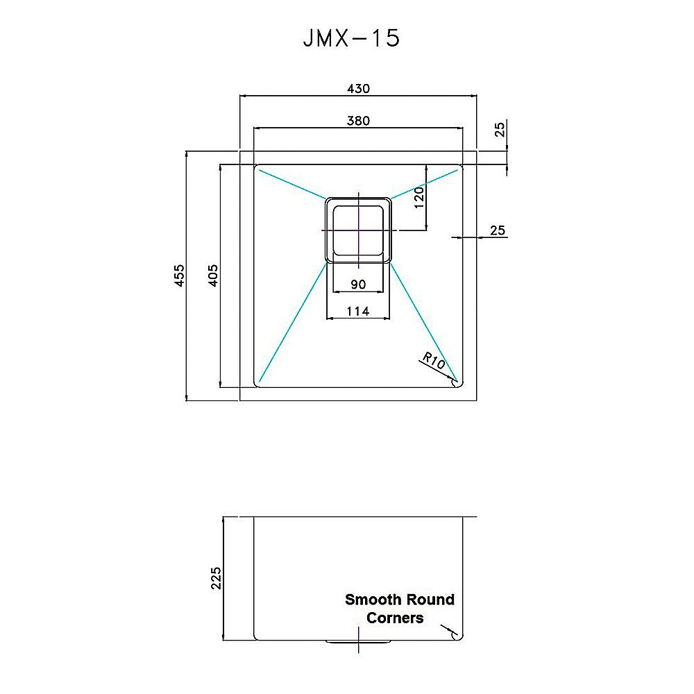 430x455mm Handmade 1.5mm Stainless Steel Undermount / Topmount Kitchen Sink with Square Waste V63-817903