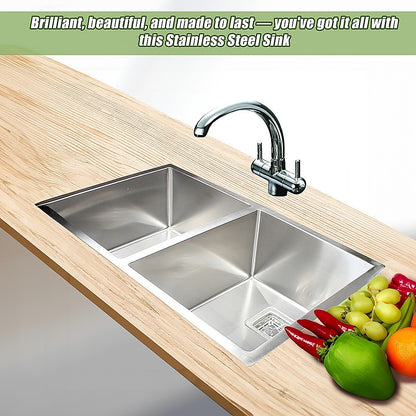 835x505mm Handmade 1.5mm Stainless Steel Undermount / Topmount Kitchen Sink with Square Waste V63-817913