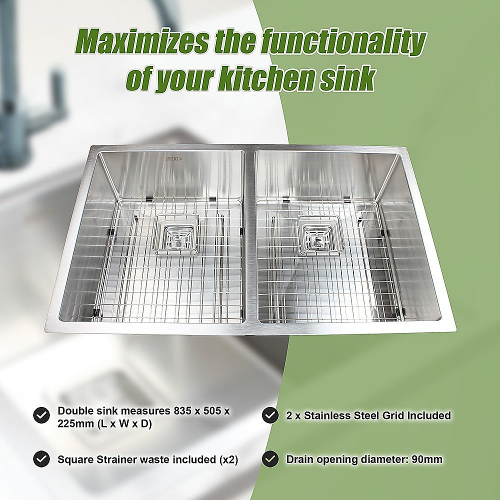 835x505mm Handmade 1.5mm Stainless Steel Undermount / Topmount Kitchen Sink with Square Waste V63-817913