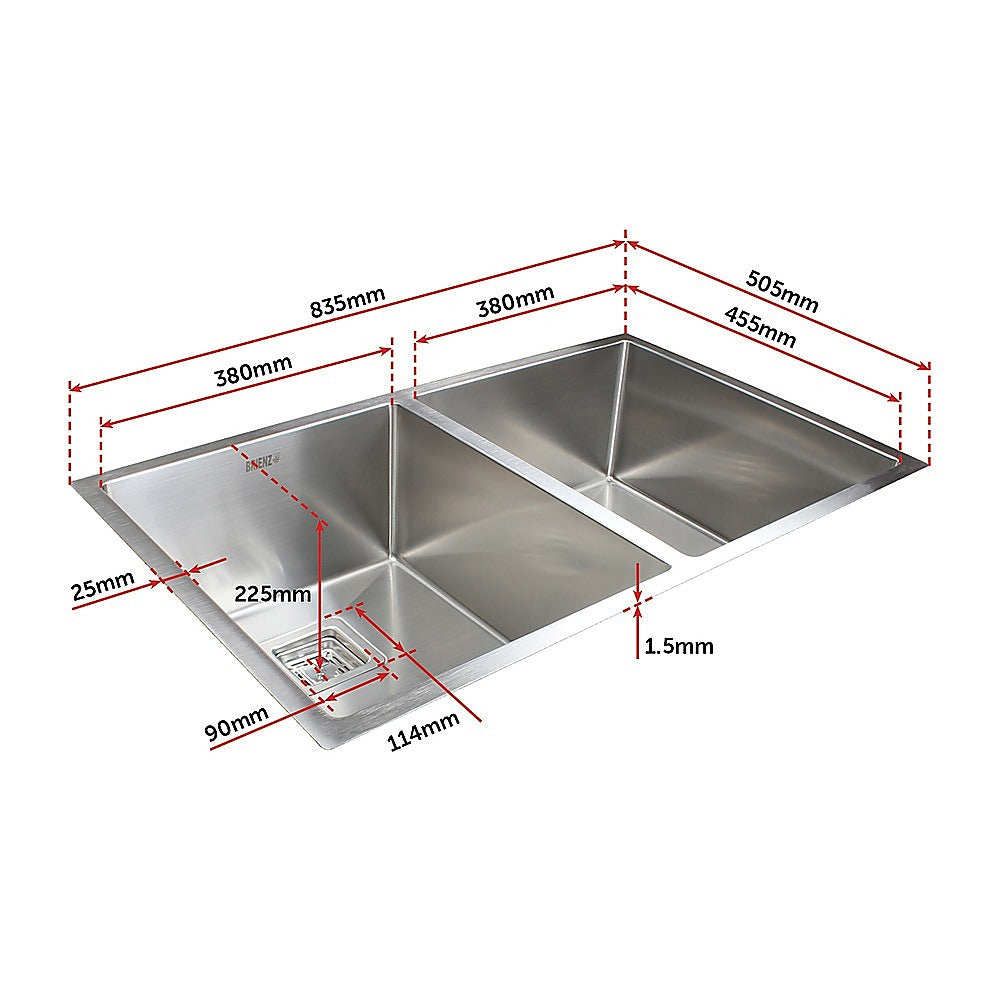 835x505mm Handmade 1.5mm Stainless Steel Undermount / Topmount Kitchen Sink with Square Waste V63-817913