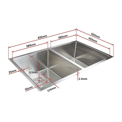 835x505mm Handmade 1.5mm Stainless Steel Undermount / Topmount Kitchen Sink with Square Waste V63-817913
