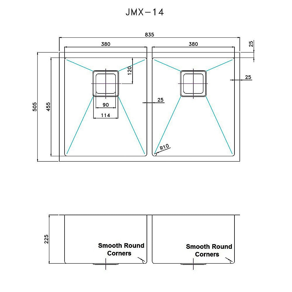 835x505mm Handmade 1.5mm Stainless Steel Undermount / Topmount Kitchen Sink with Square Waste V63-817913