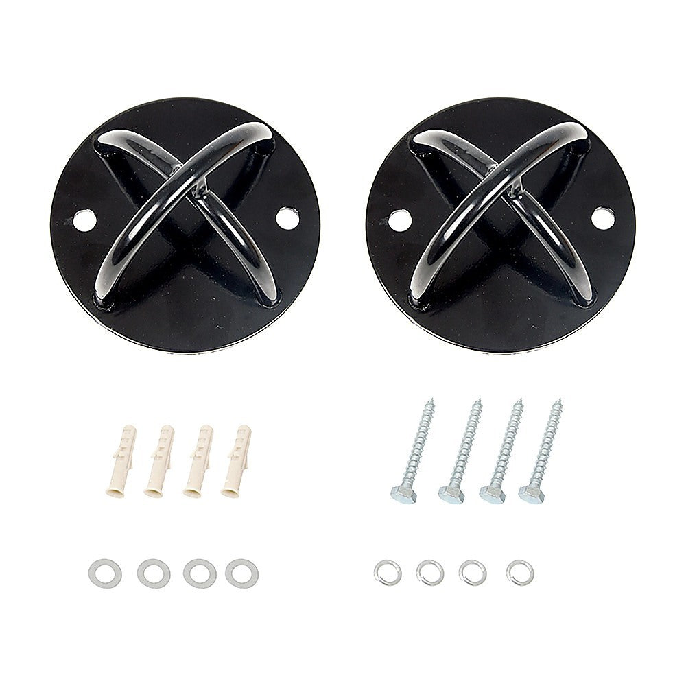 Pair of Black Wall Anchor Mounts for Battle Ropes and Suspension