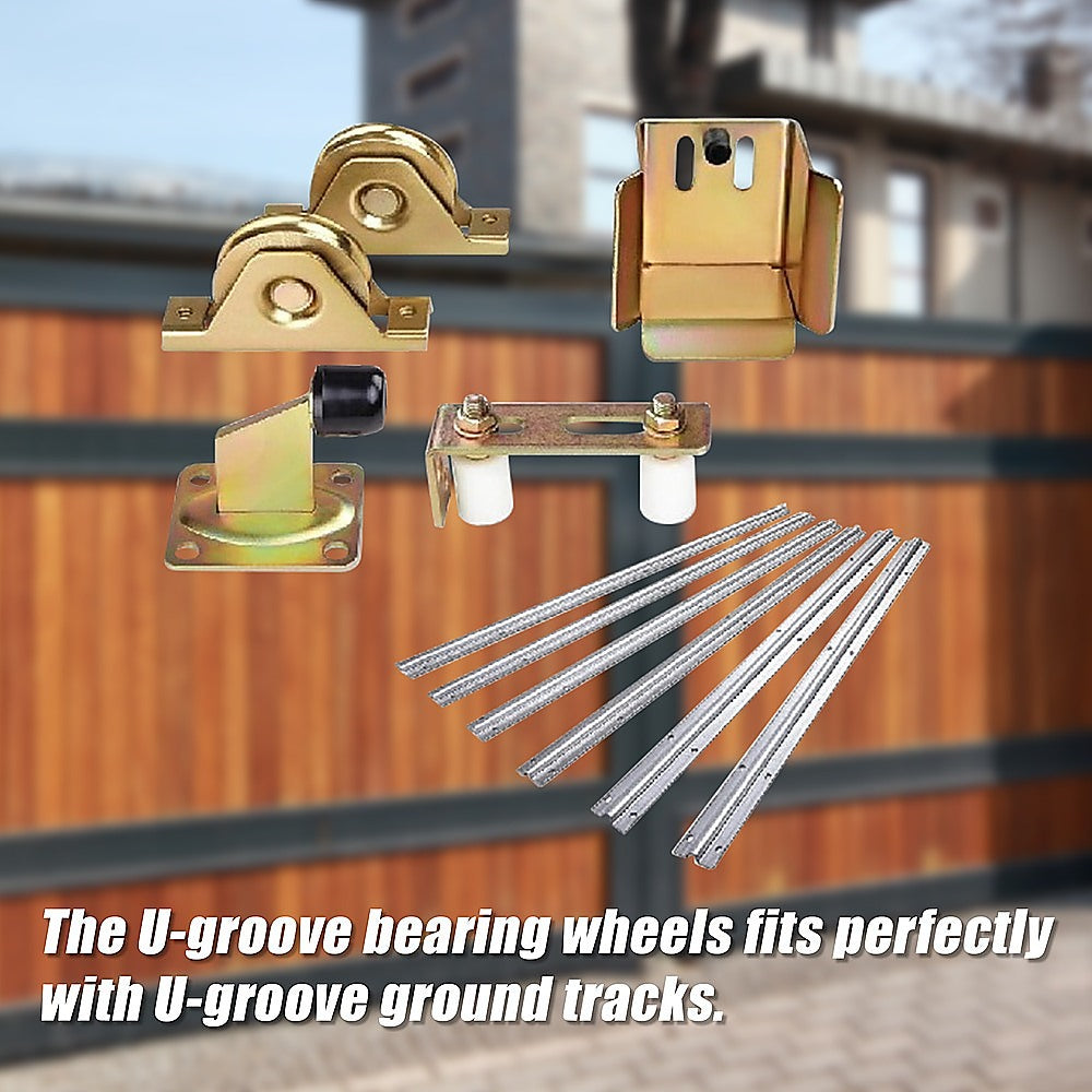 Sliding Gate Hardware Accessories Kit - 6m Track, Wheels, Stopper, Roller Guide V63-817983