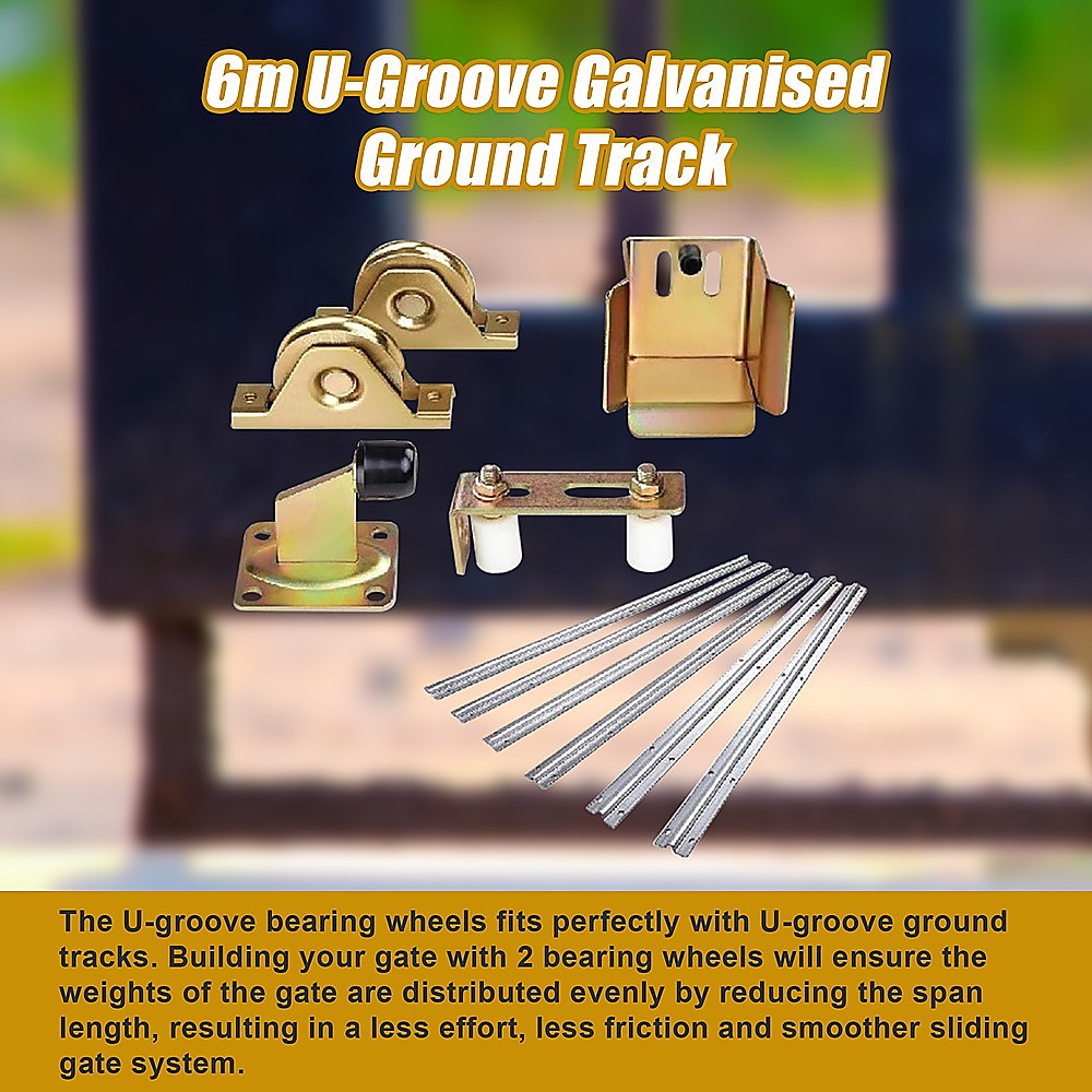 Sliding Gate Hardware Accessories Kit - 6m Track, Wheels, Stopper, Roller Guide V63-817983