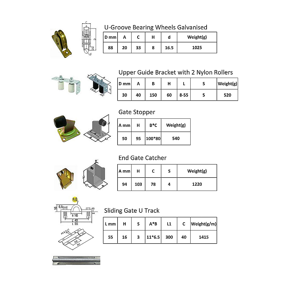 Sliding Gate Hardware Accessories Kit - 6m Track, Wheels, Stopper, Roller Guide V63-817983