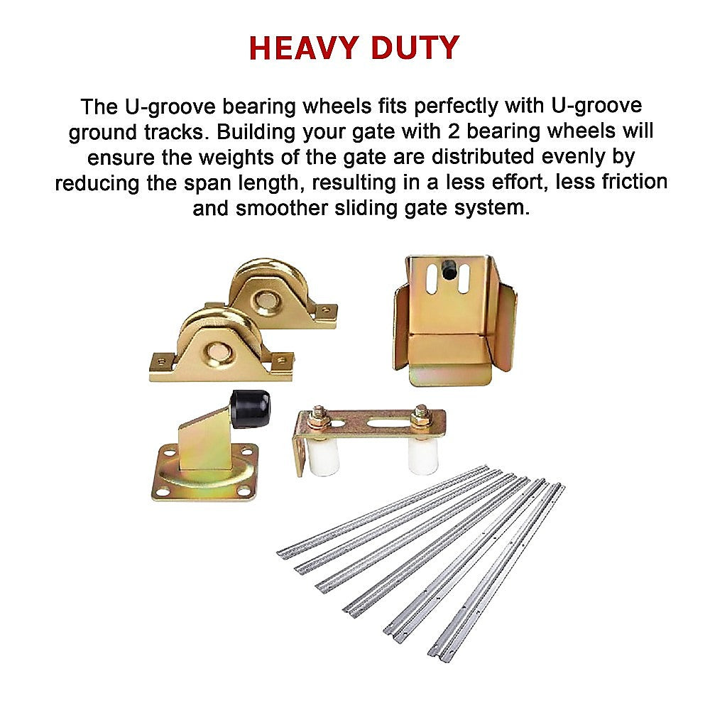 Sliding Gate Hardware Accessories Kit - 6m Track, Wheels, Stopper, Roller Guide V63-817983